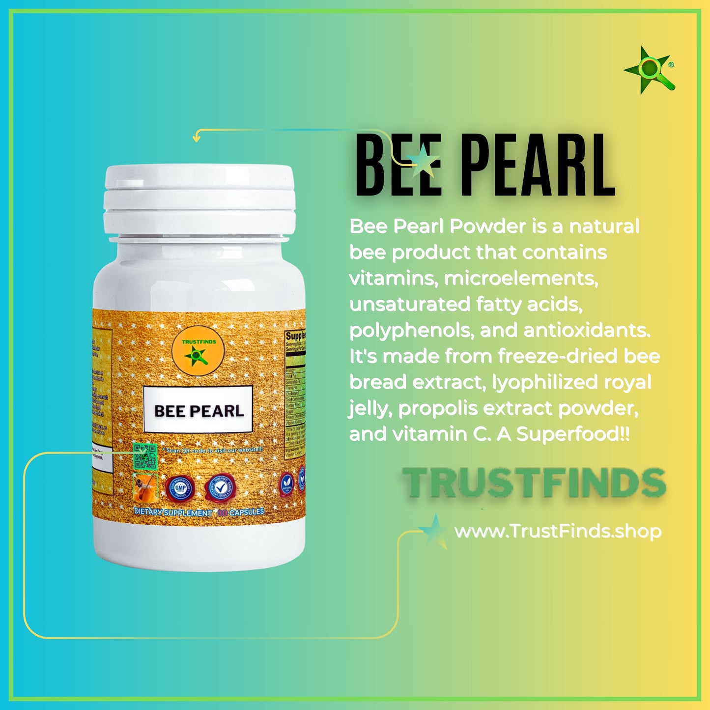 Trustfinds Bee Pearls - Natural Immunity & Vitality Support, Bee Bread Extract + Vitamin C, Non-GMO Bee Pollen Capsules