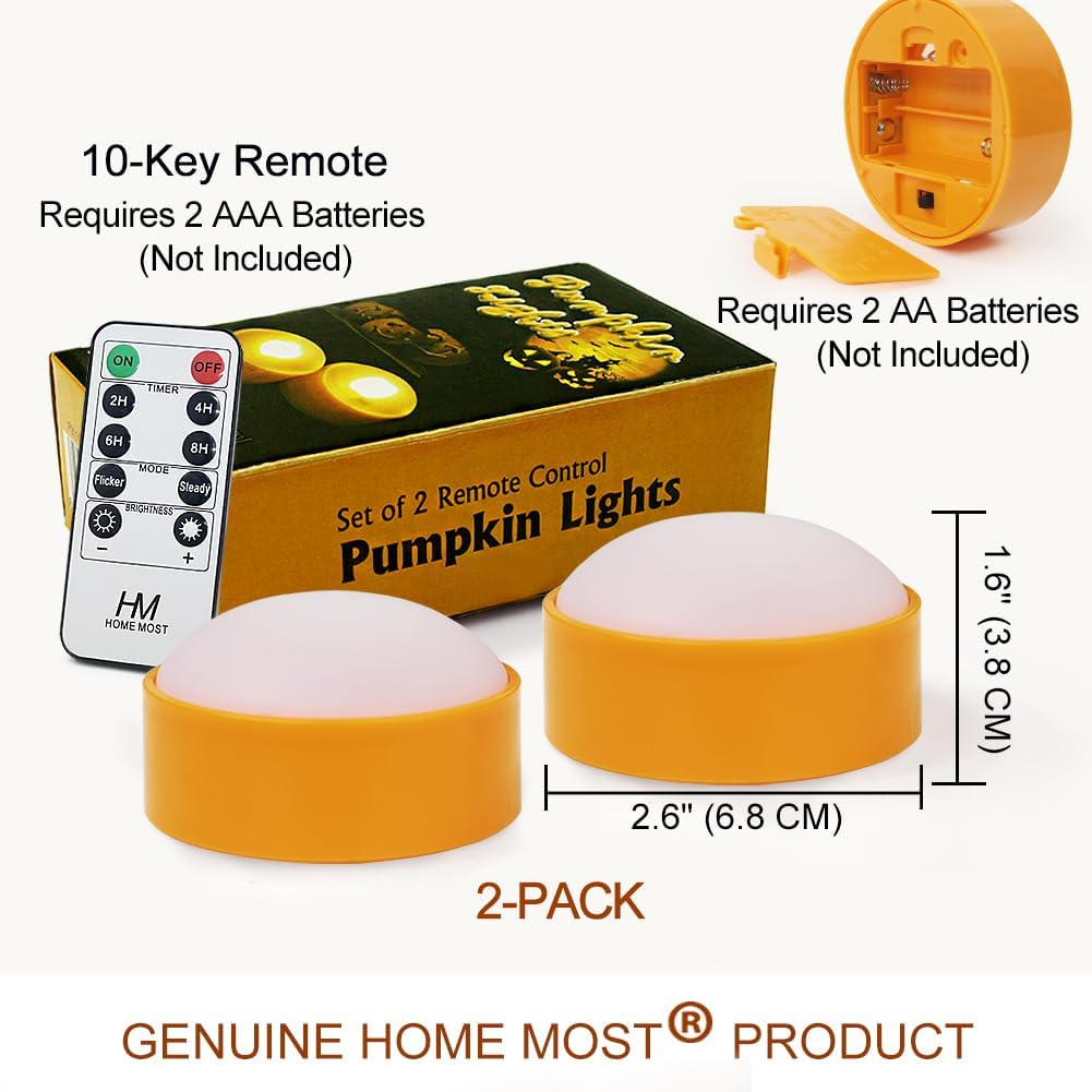 2-Pack Halloween Pumpkin Lights with Remote/Timer - Orange Pumpkin Lights LED Battery Operated Halloween Decor - Jack-O-Lantern Outdoor Decorations