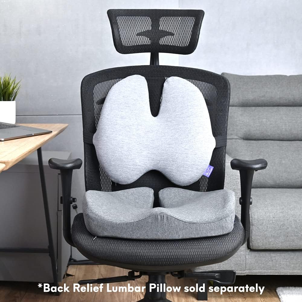 C CUSHION LAB Patented Pressure Relief Seat Cushion for Long Sitting Hours on Office/Home Chair, Car, Wheelchair - Extra-Dense Memory Foam for Hip, Tailbone, Coccyx, Sciatica - Light Grey
