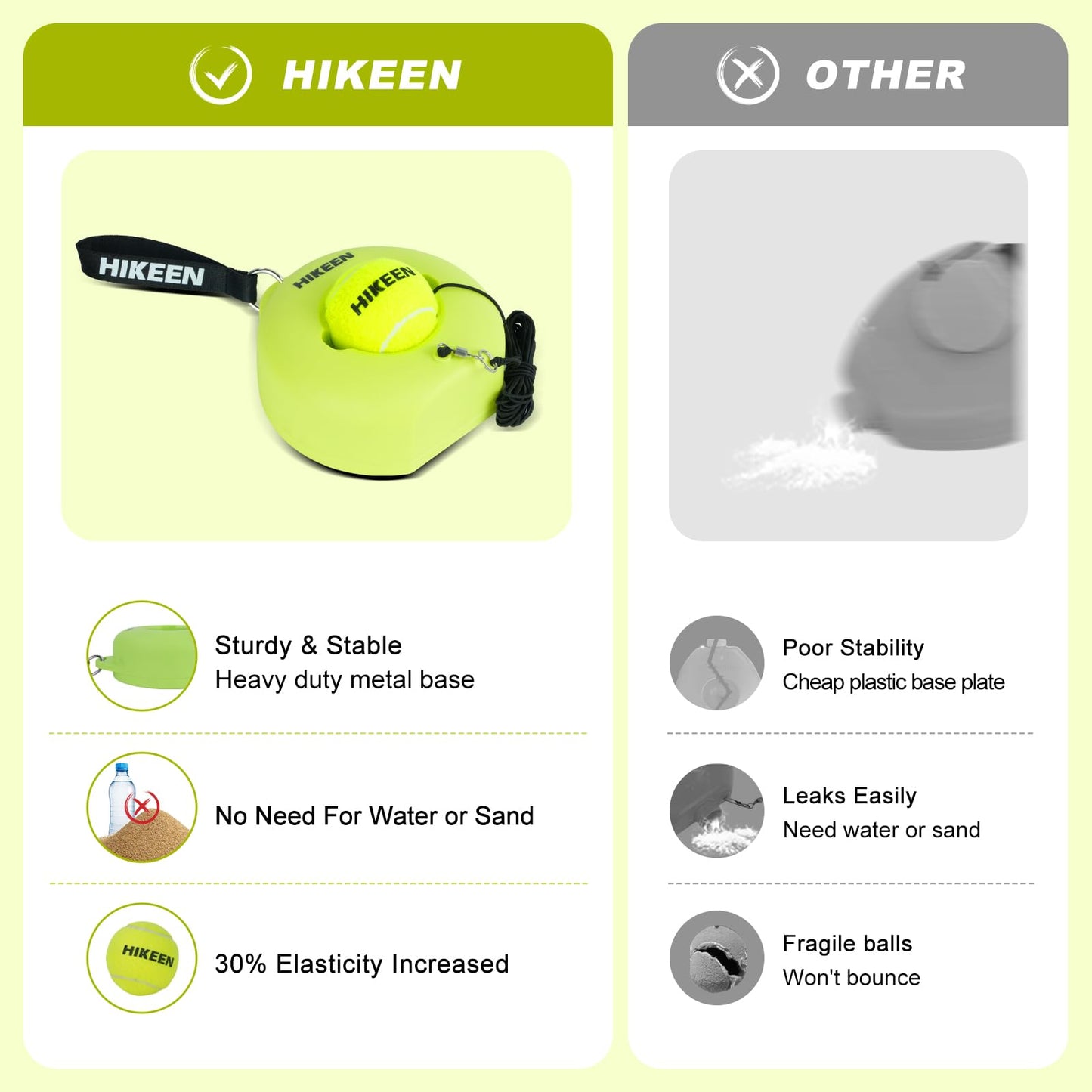 Hikeen Premium Tennis Trainer Rebound with Metal Base,Portable Solo Tennis Trainer Set with 3 Highly Elastic String Balls,Tennis Practice Equipment for Adult Kids and Beginners