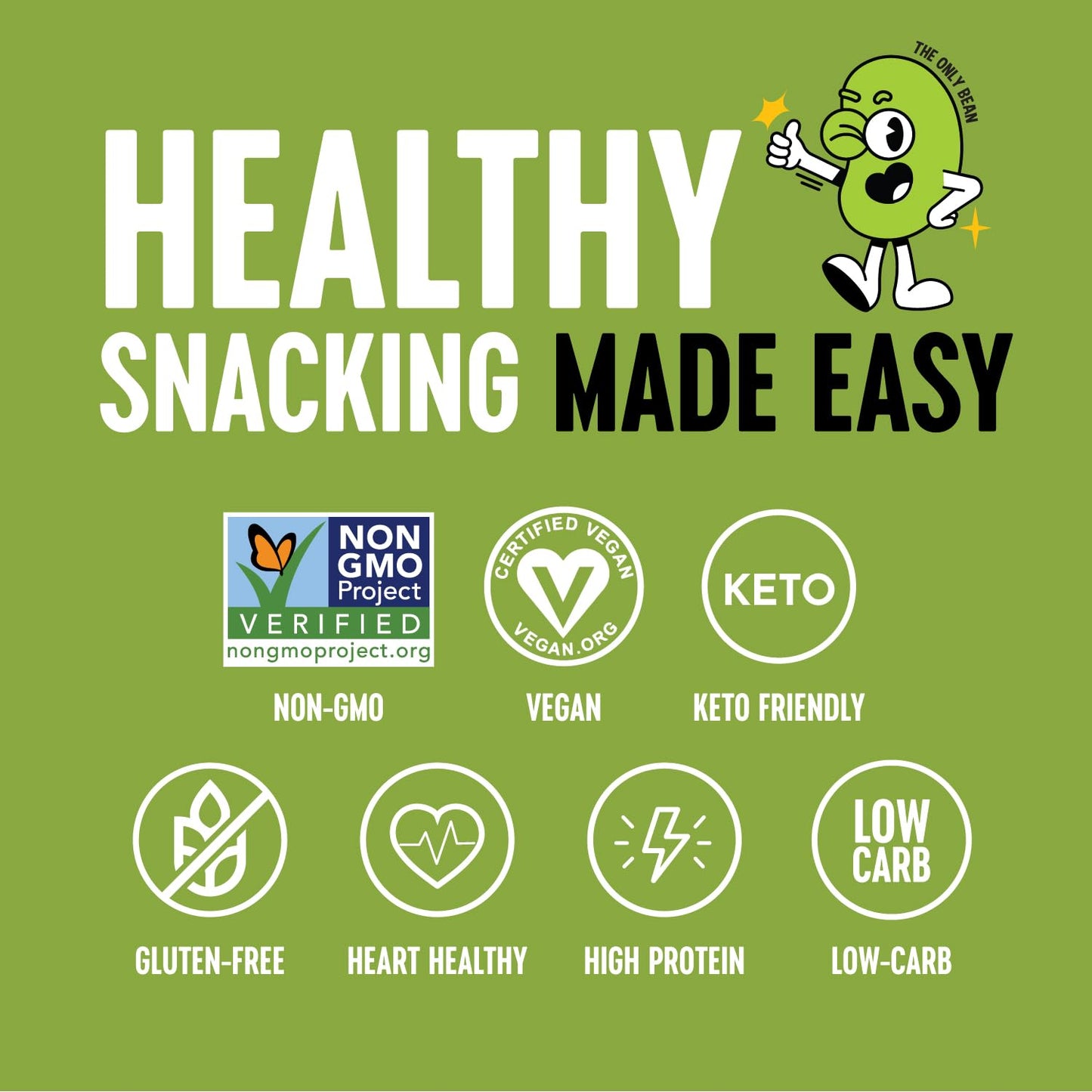 The Only Bean Crunchy Dry Roasted Edamame Snacks (Sea Salt), Keto Snack Food, High Protein (11g) Healthy Snacks, Low Carb Gluten Free Office Vegan Food 100 Calorie Snack Pack, 0.9oz 10 Pack