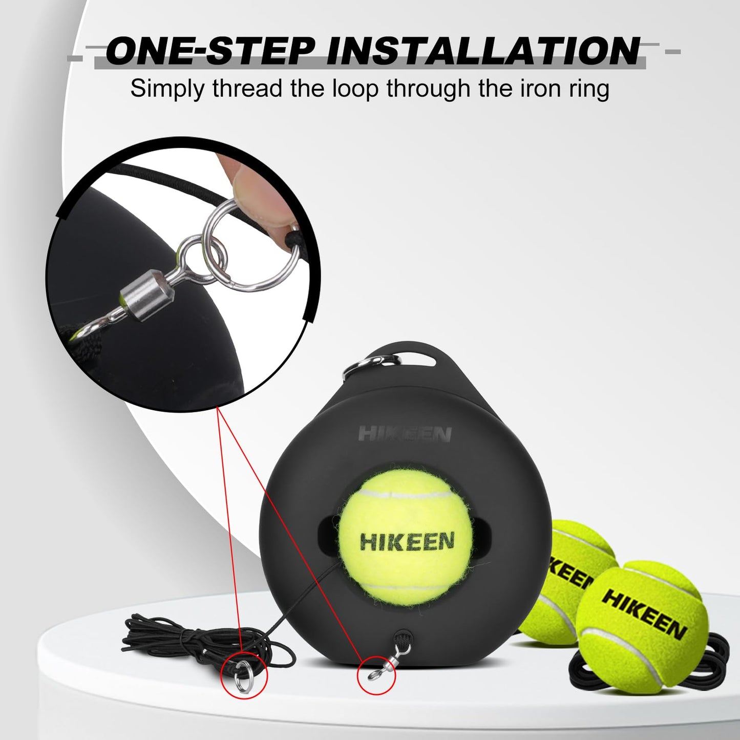 Hikeen Premium Tennis Trainer Rebound with Metal Base,Portable Solo Tennis Trainer Set with 3 Highly Elastic String Balls,Tennis Practice Equipment for Adult Kids and Beginners