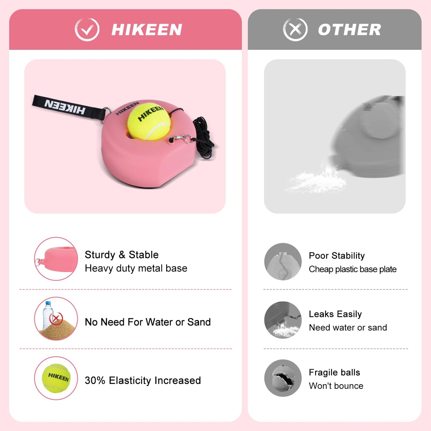 Hikeen Premium Tennis Trainer Rebound with Metal Base,Portable Solo Tennis Trainer Set with 3 Highly Elastic String Balls,Tennis Practice Equipment for Adult Kids and Beginners