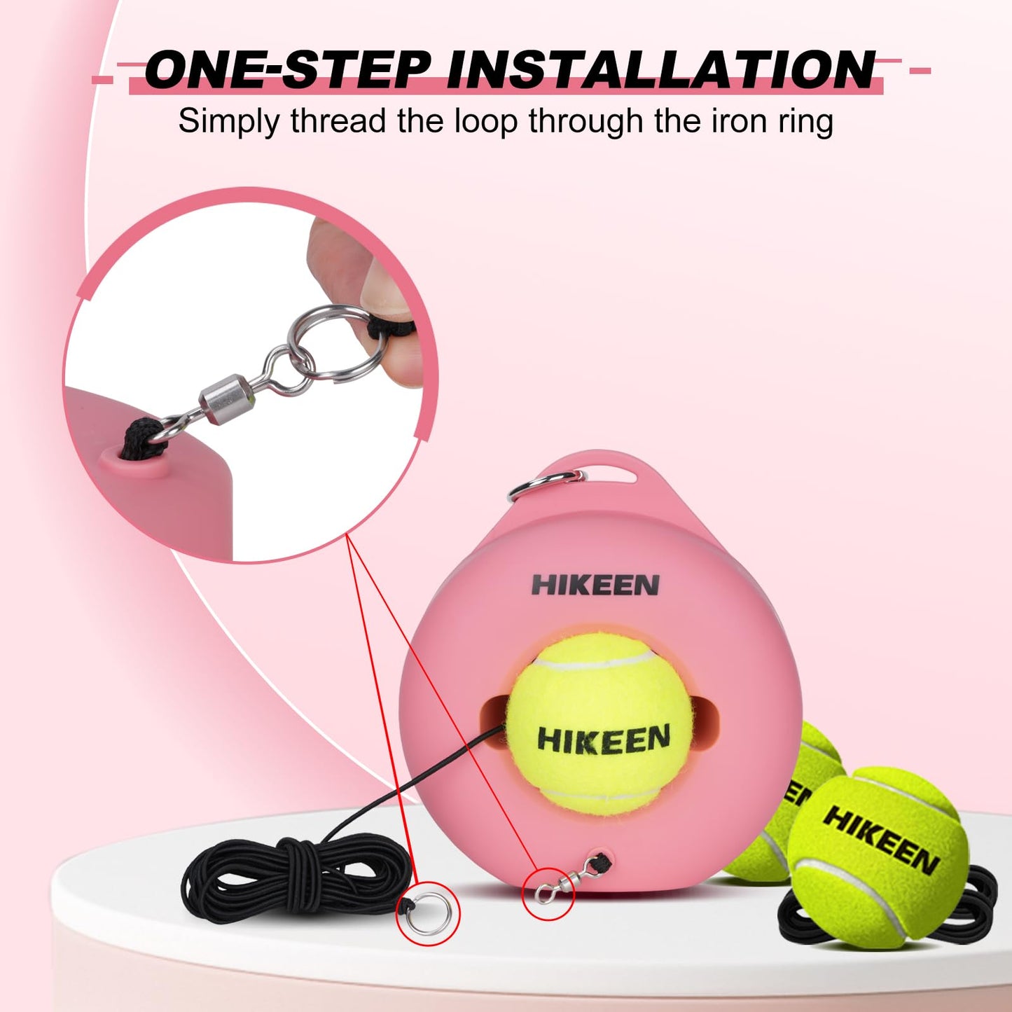 Hikeen Premium Tennis Trainer Rebound with Metal Base,Portable Solo Tennis Trainer Set with 3 Highly Elastic String Balls,Tennis Practice Equipment for Adult Kids and Beginners