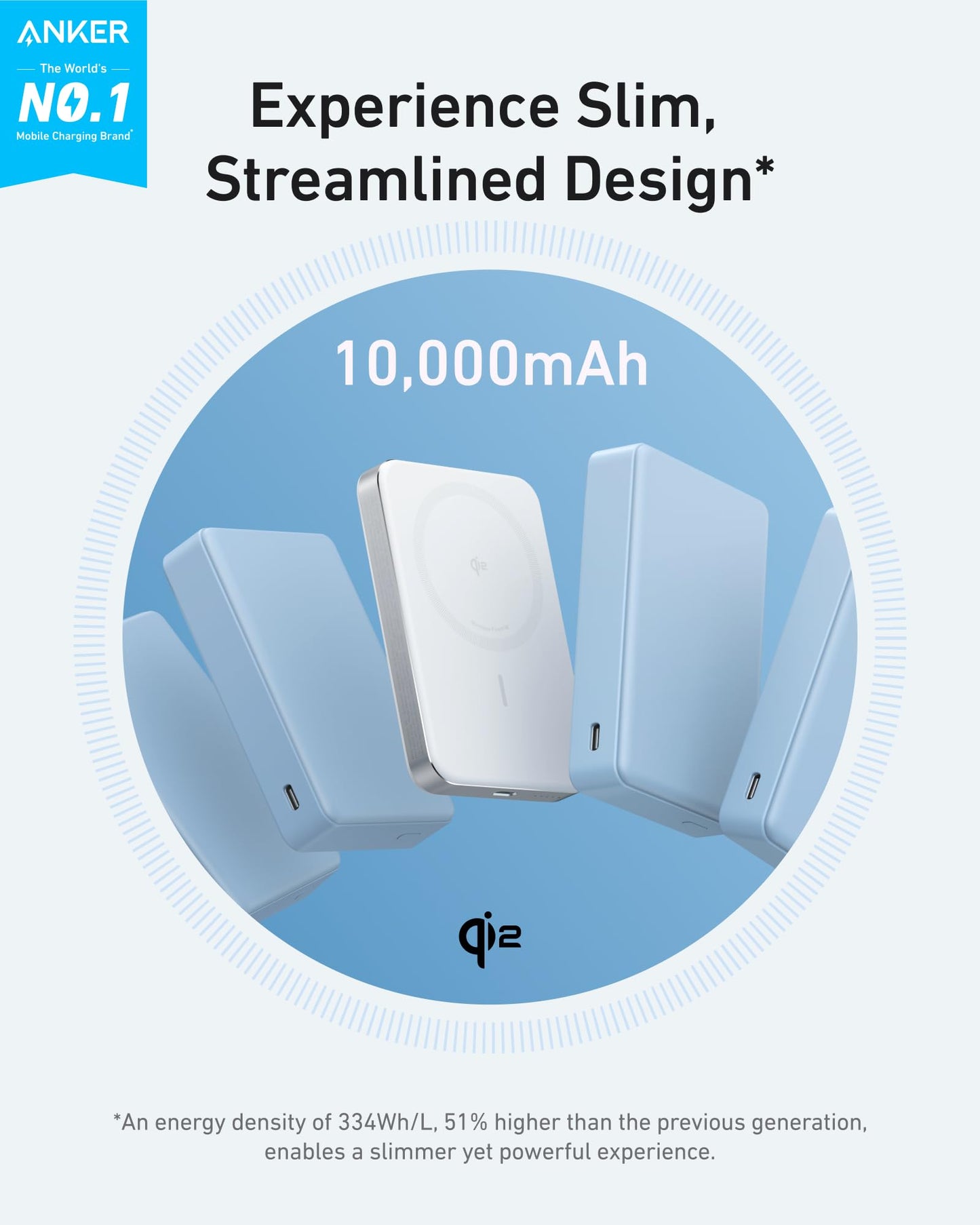Anker MagGo Power Bank, Ultra-Slim 10,000mAh Magnetic Battery Pack, Qi2 Certified 15W Ultra-Fast MagSafe Compatible Portable Charger, Ergonomic Design, for iPhone16/15/14/13/12 Series Only