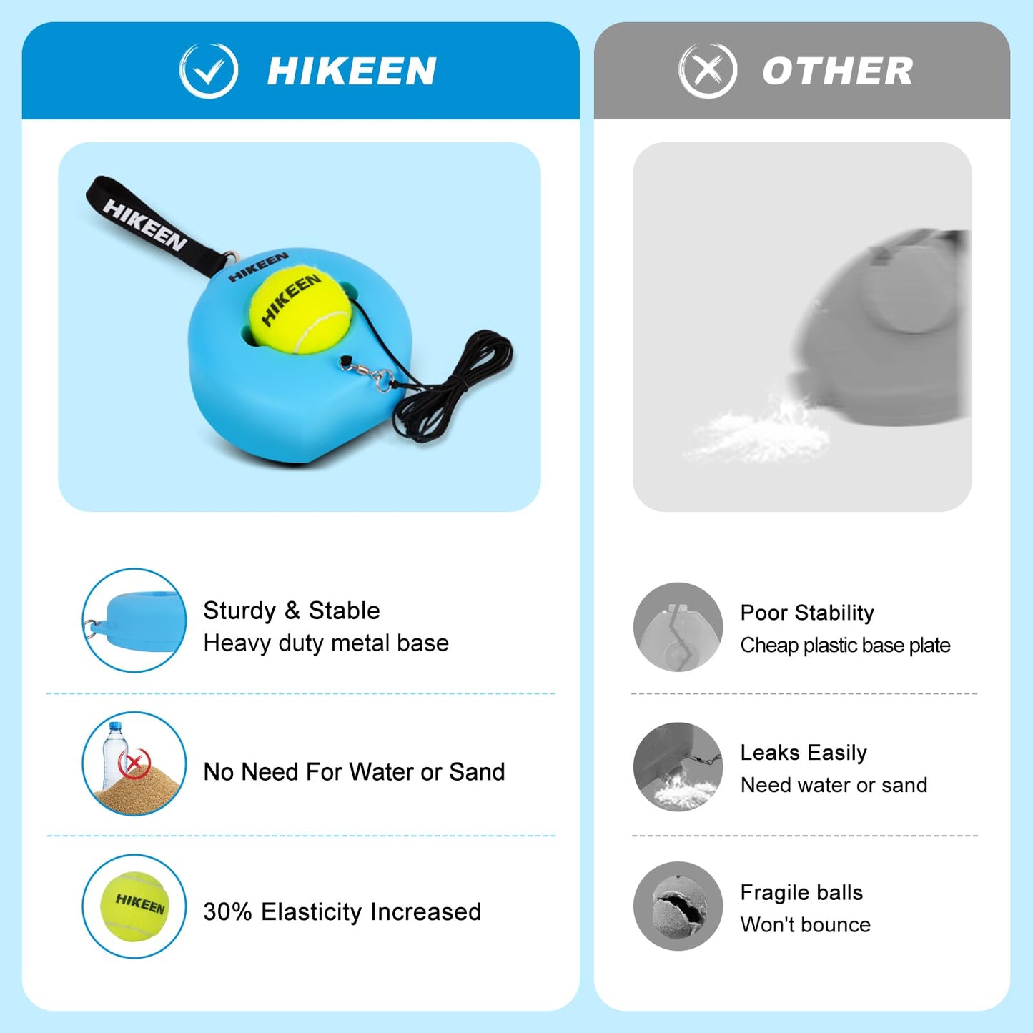 Hikeen Premium Tennis Trainer Rebound with Metal Base,Portable Solo Tennis Trainer Set with 3 Highly Elastic String Balls,Tennis Practice Equipment for Adult Kids and Beginners