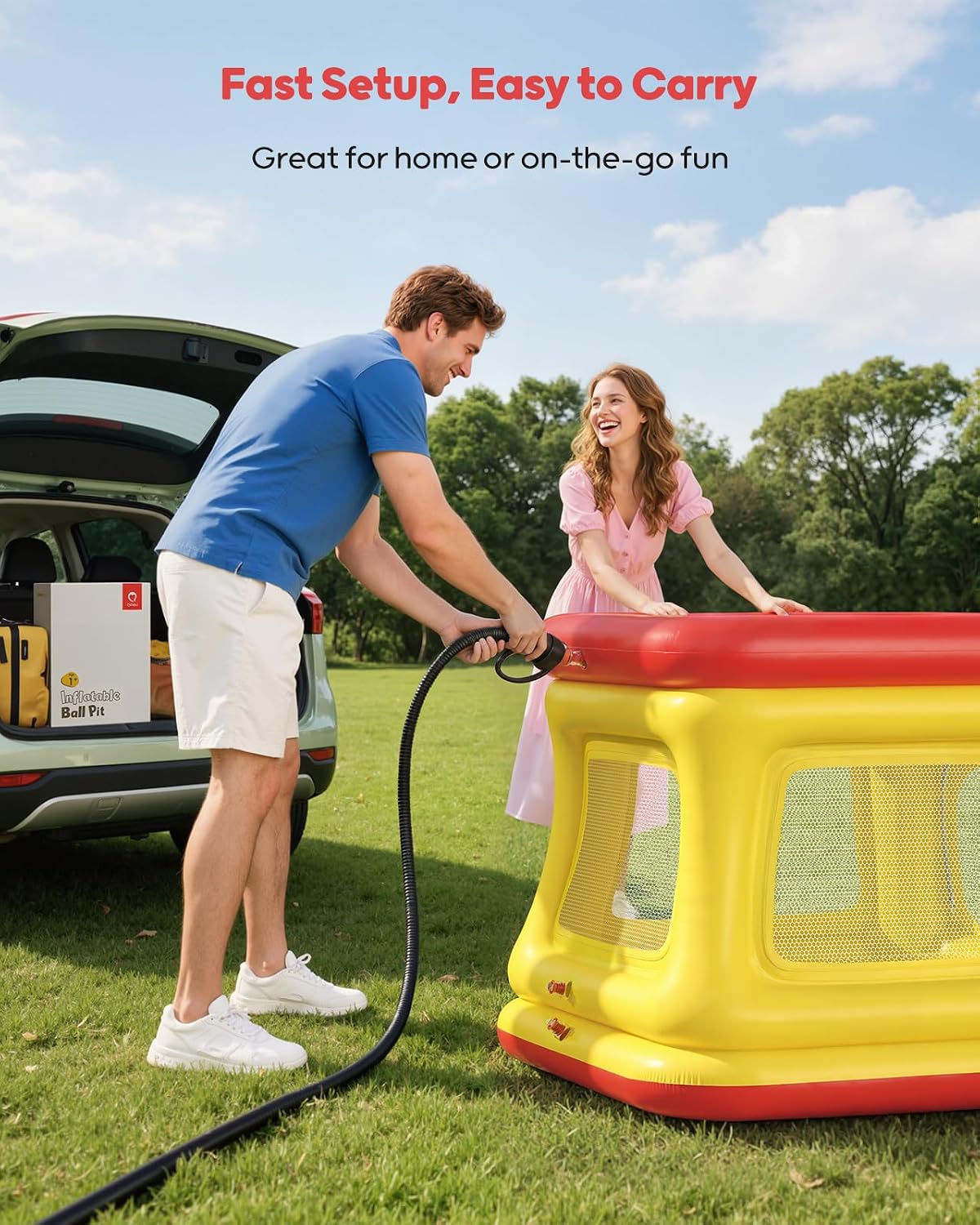 QPAU 3-in-1 Inflatable Bounce House with Pump for Toddlers 1-3
