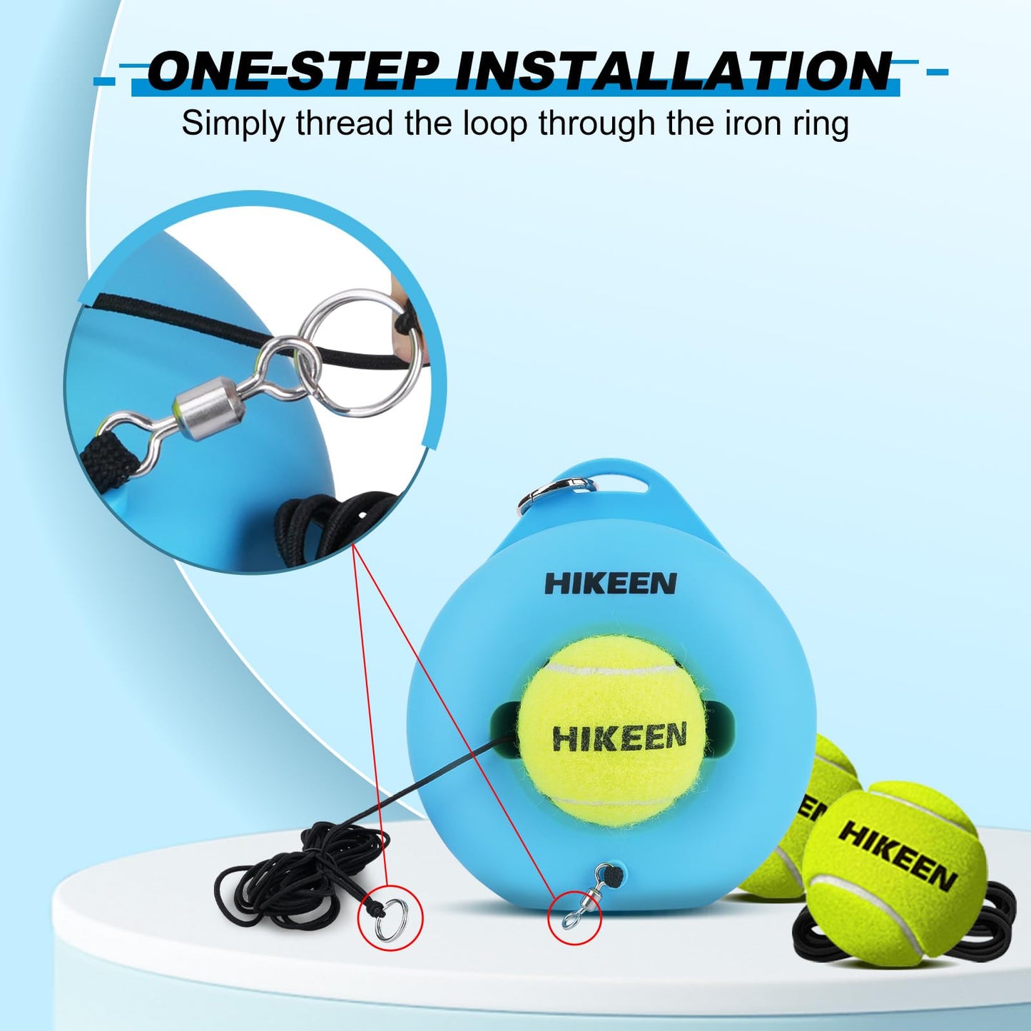 Hikeen Premium Tennis Trainer Rebound with Metal Base,Portable Solo Tennis Trainer Set with 3 Highly Elastic String Balls,Tennis Practice Equipment for Adult Kids and Beginners