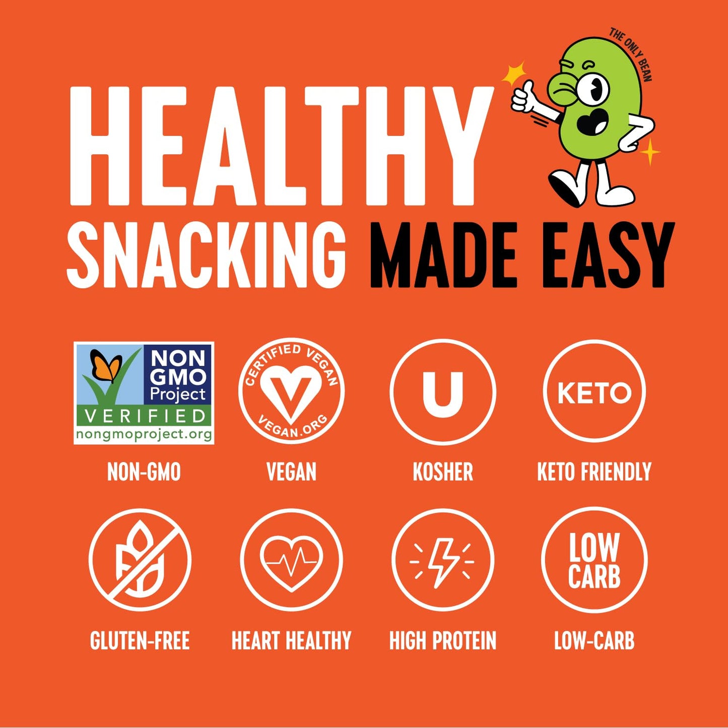 The Only Bean Crunchy Dry Roasted Edamame Snacks (Sea Salt), Keto Snack Food, High Protein (11g) Healthy Snacks, Low Carb Gluten Free Office Vegan Food 100 Calorie Snack Pack, 0.9oz 10 Pack