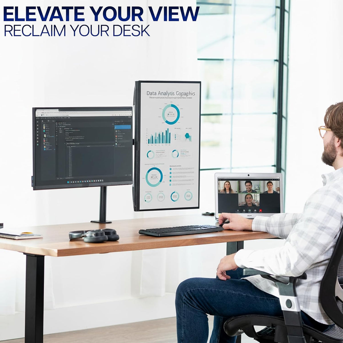VIVO Dual Monitor Desk Mount, Holds 2 Computer Screens up to 30 inches and 22lbs Each, Heavy Duty Fully Adjustable Steel Stand with C-Clamp and Grommet, Black, STAND-V002
