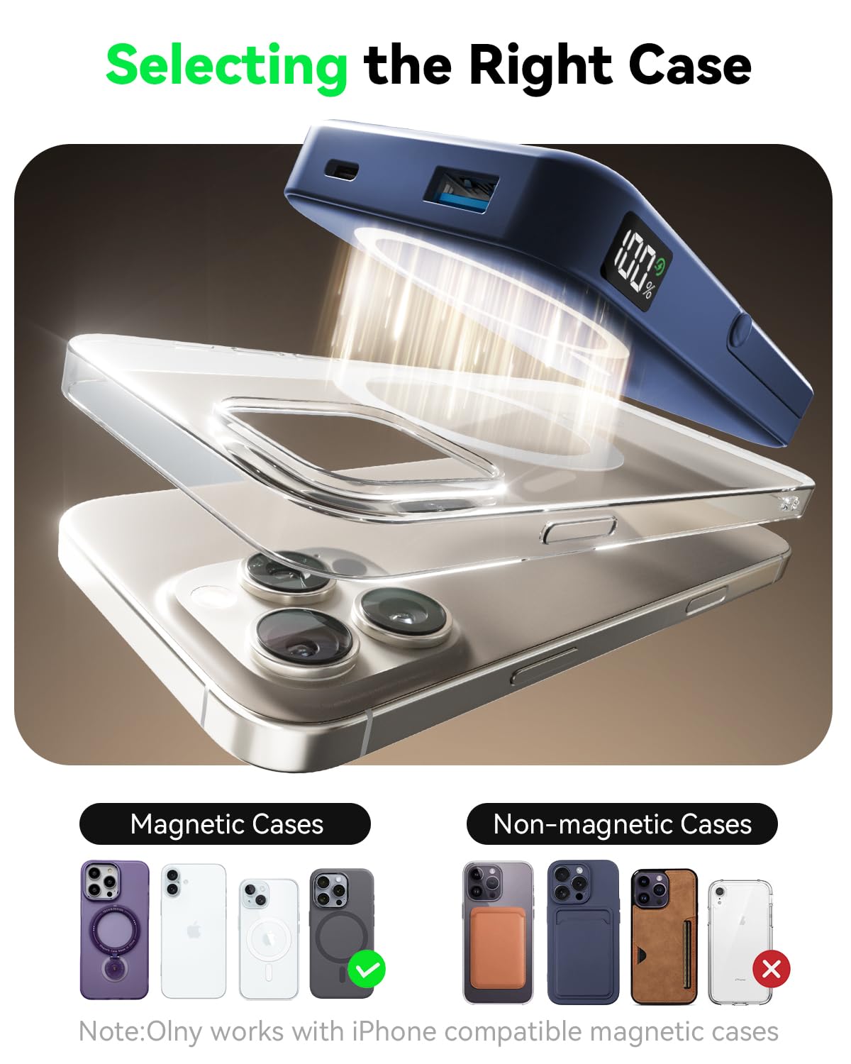 Magnetic Portable Charger,10000mAh Wireless Magnetic Power Bank with Stand for MagSafe Charger,LED Display Magnetic Battery Pack,Compatible with iPhone 16/15/14/13/12 All Series–Dark Blue