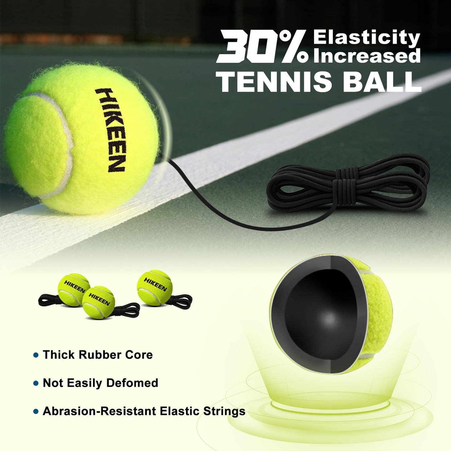 Hikeen Premium Tennis Trainer Rebound with Metal Base,Portable Solo Tennis Trainer Set with 3 Highly Elastic String Balls,Tennis Practice Equipment for Adult Kids and Beginners