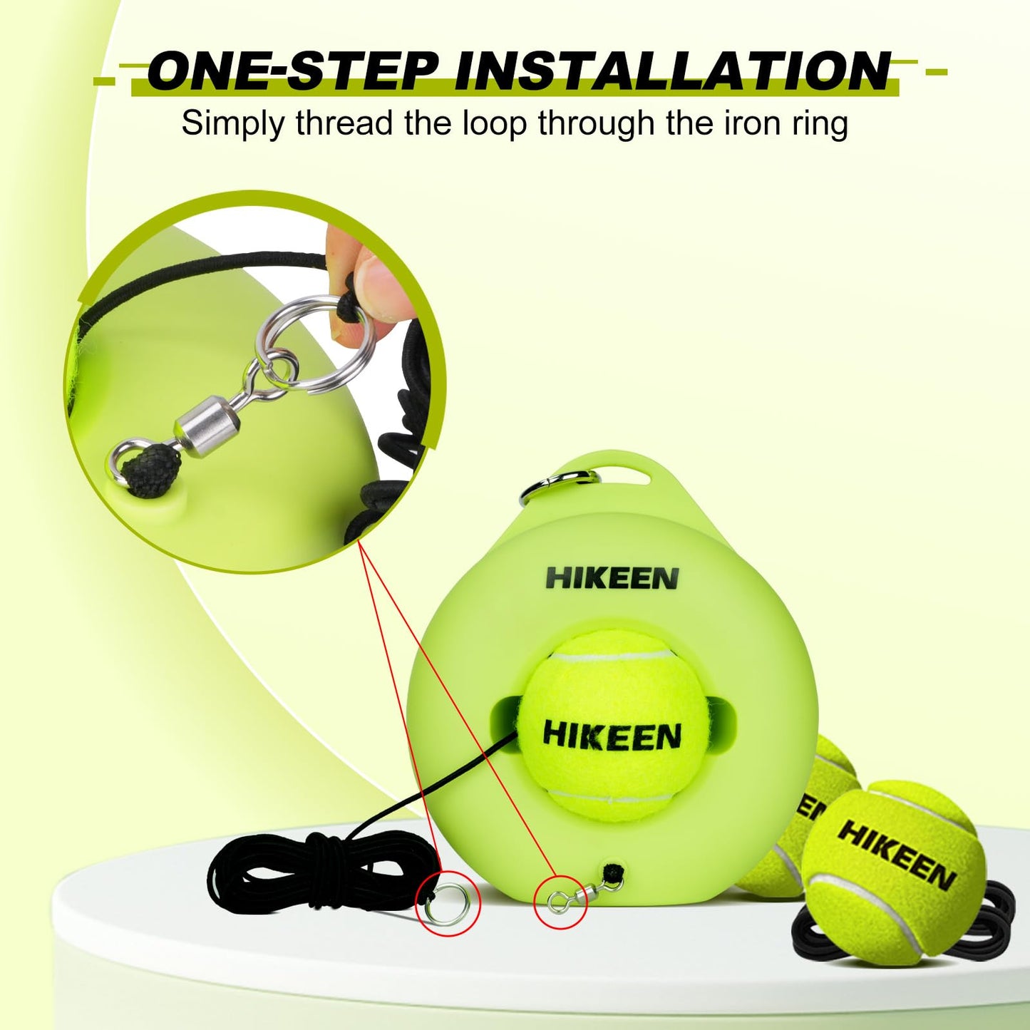 Hikeen Premium Tennis Trainer Rebound with Metal Base,Portable Solo Tennis Trainer Set with 3 Highly Elastic String Balls,Tennis Practice Equipment for Adult Kids and Beginners