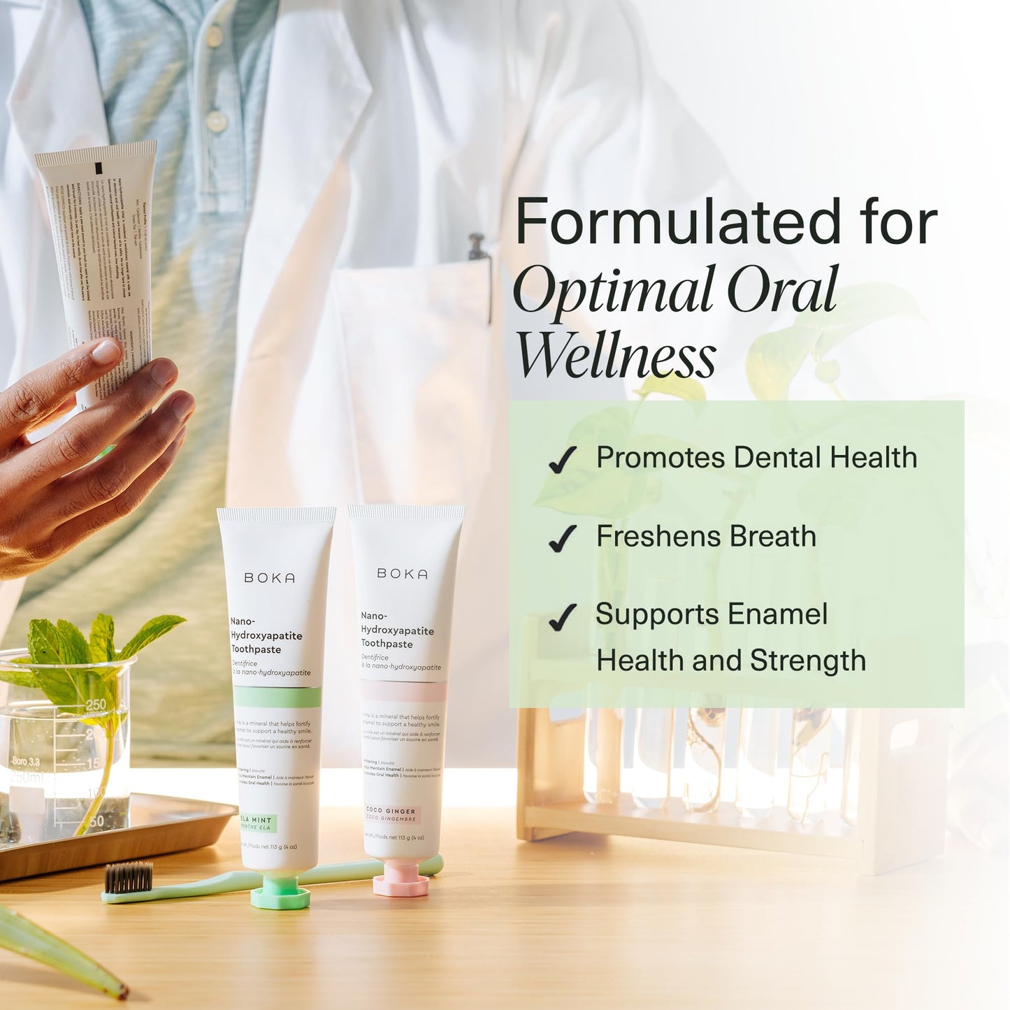 Boka Fluoride Free Toothpaste Nano Hydroxyapatite, Helps Remineralize, Appropriate for Sensitive Teeth, Whitening - for Adult, Kids Oral Care - Ela Mint Flavor, 4 Fl Oz 1Pk US Manufactured