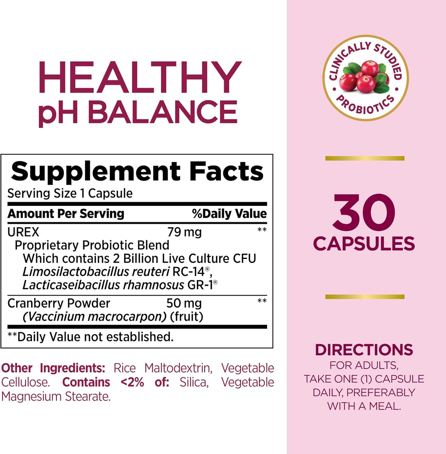 Nature's Bounty Probiotics for Women, Vaginal Probiotics for Healthy pH Balance, 2 Billion CFU, Clinically Studied Probiotics, Optimal Solutions pH Balance Pills, 30 Vegetarian Capsules