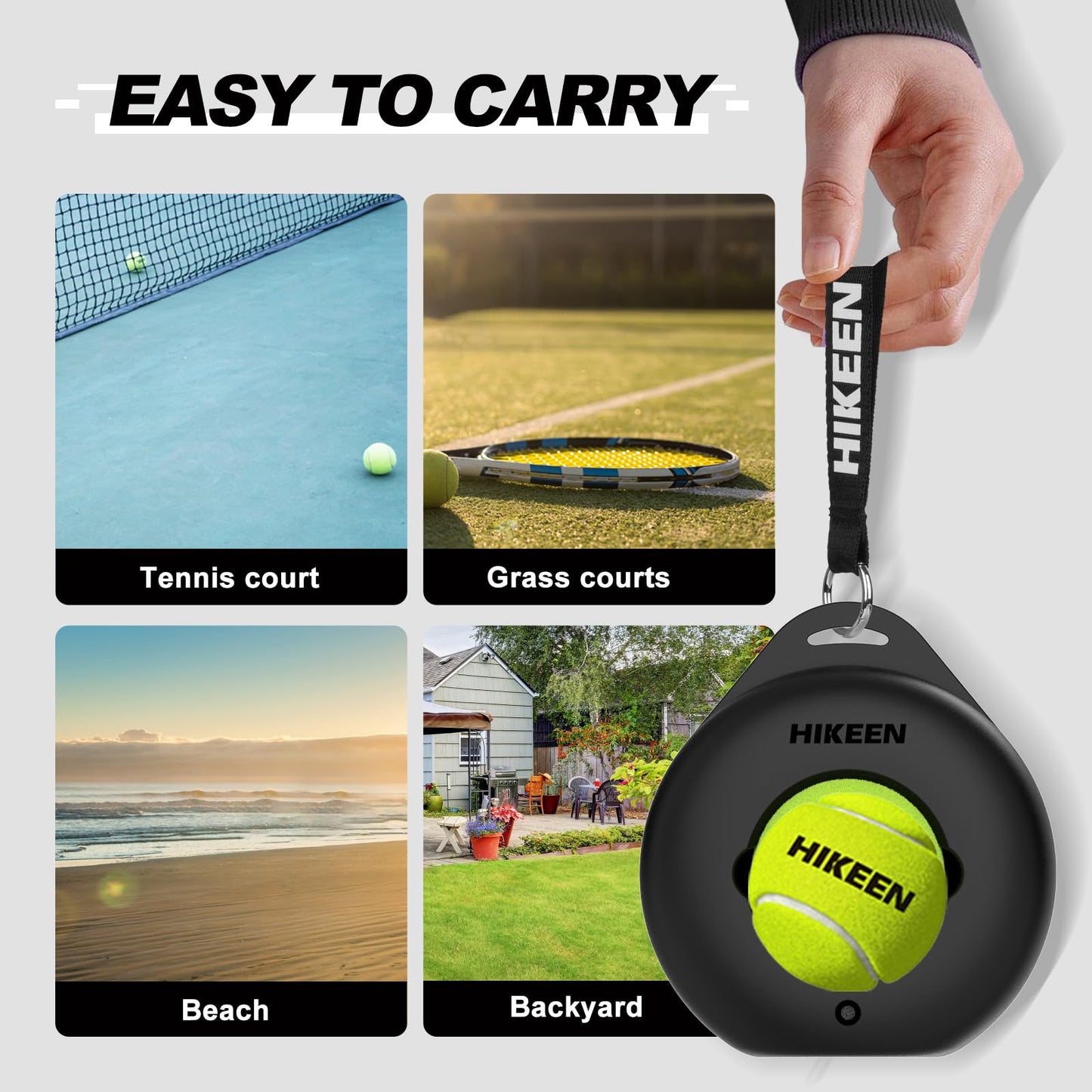 Hikeen Premium Tennis Trainer Rebound with Metal Base,Portable Solo Tennis Trainer Set with 3 Highly Elastic String Balls,Tennis Practice Equipment for Adult Kids and Beginners