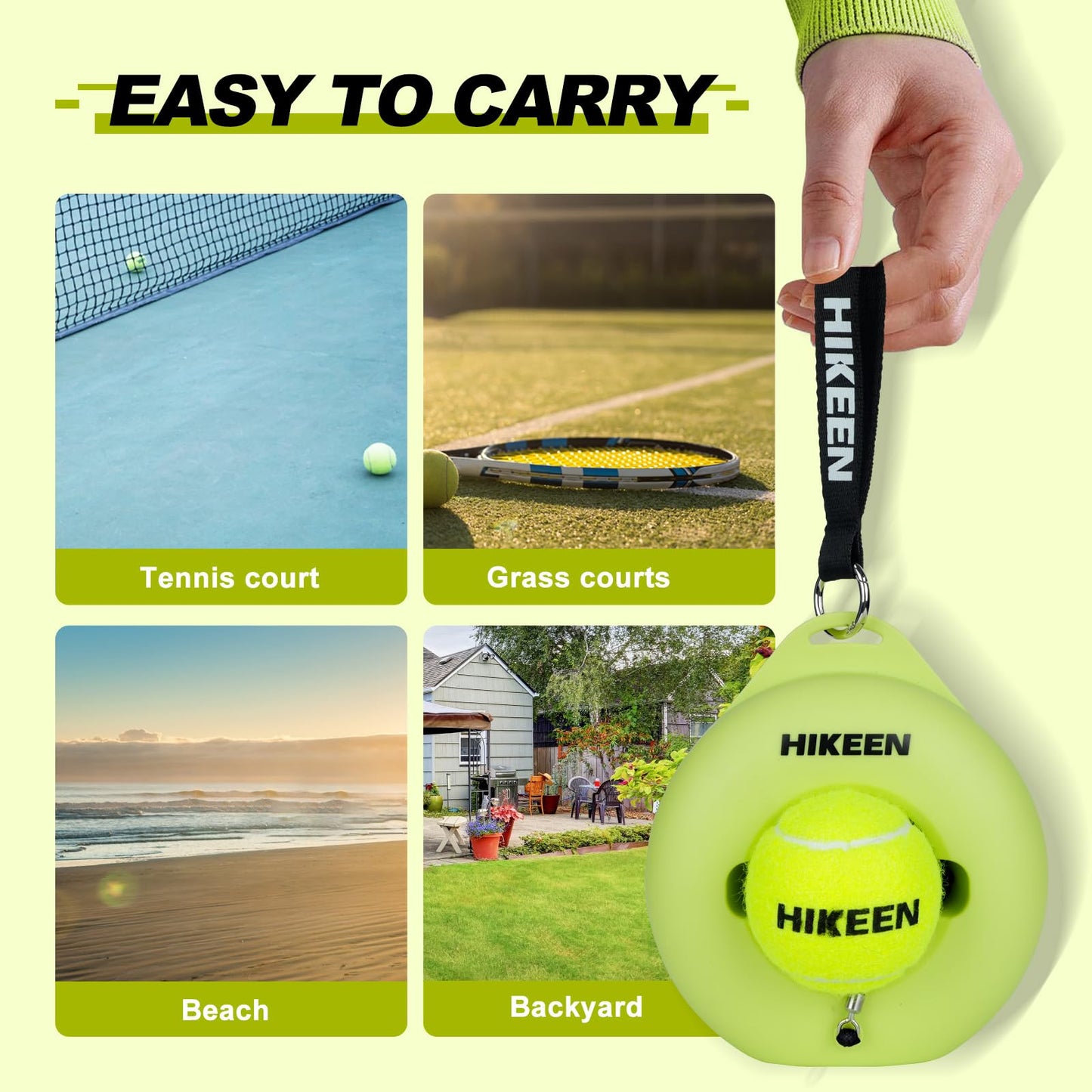 Hikeen Premium Tennis Trainer Rebound with Metal Base,Portable Solo Tennis Trainer Set with 3 Highly Elastic String Balls,Tennis Practice Equipment for Adult Kids and Beginners