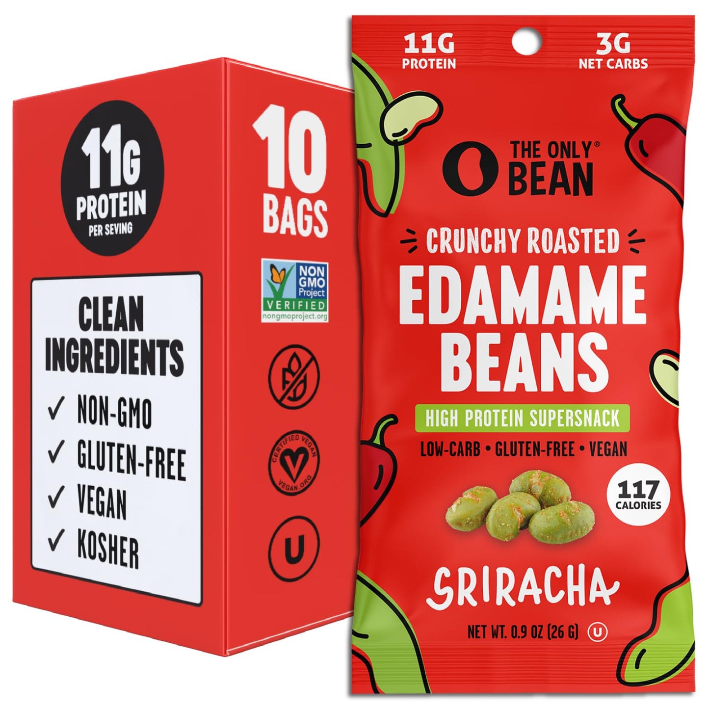 The Only Bean Crunchy Dry Roasted Edamame Snacks (Sea Salt), Keto Snack Food, High Protein (11g) Healthy Snacks, Low Carb Gluten Free Office Vegan Food 100 Calorie Snack Pack, 0.9oz 10 Pack