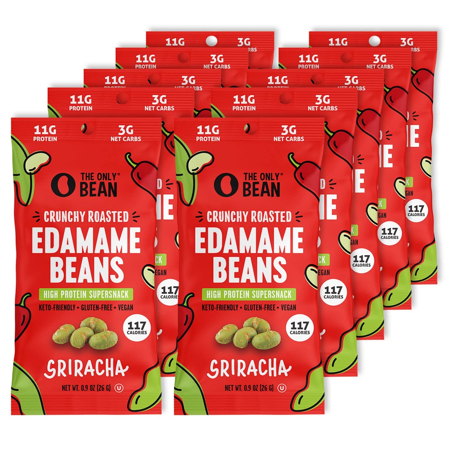The Only Bean Crunchy Dry Roasted Edamame Snacks (Sea Salt), Keto Snack Food, High Protein (11g) Healthy Snacks, Low Carb Gluten Free Office Vegan Food 100 Calorie Snack Pack, 0.9oz 10 Pack
