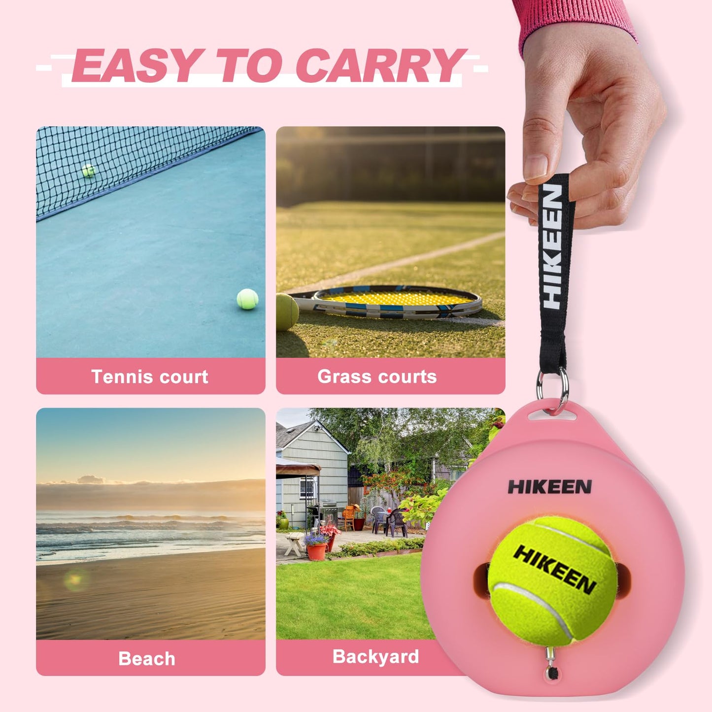 Hikeen Premium Tennis Trainer Rebound with Metal Base,Portable Solo Tennis Trainer Set with 3 Highly Elastic String Balls,Tennis Practice Equipment for Adult Kids and Beginners