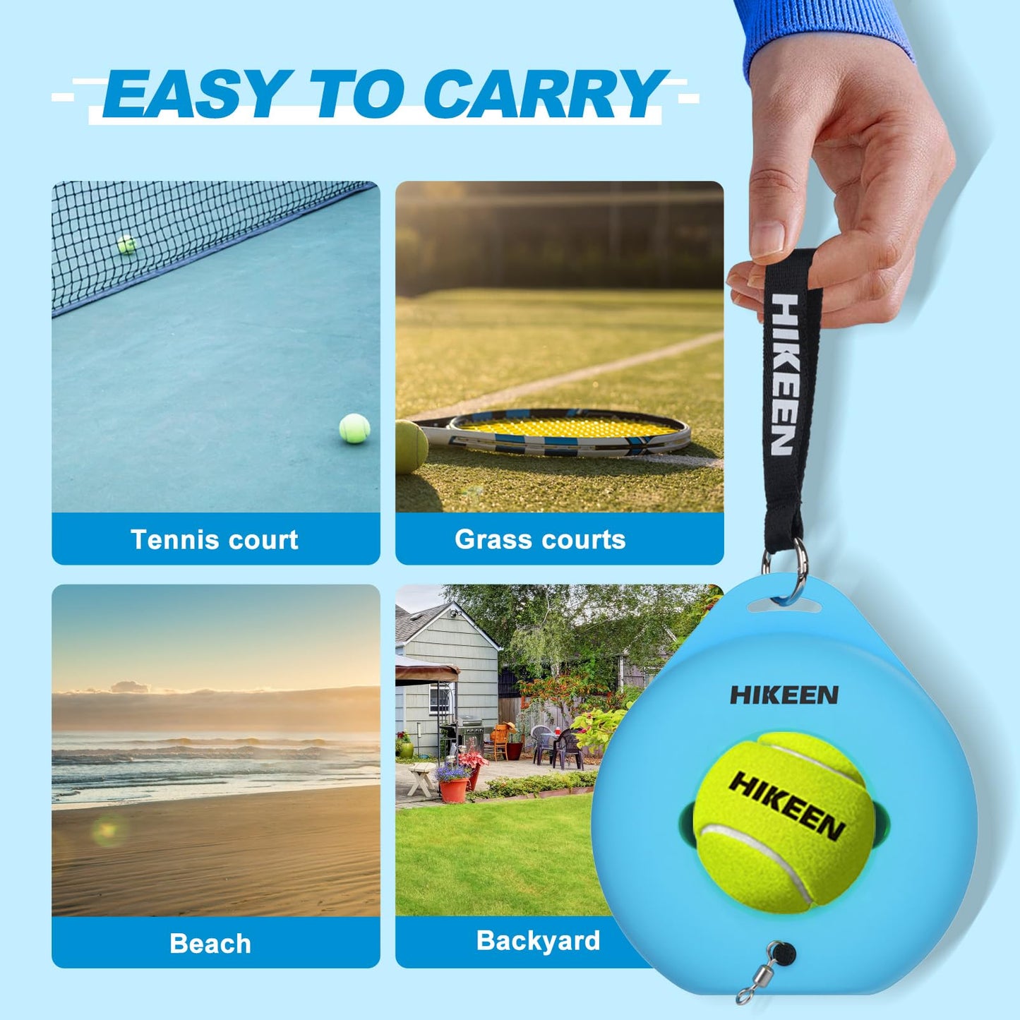 Hikeen Premium Tennis Trainer Rebound with Metal Base,Portable Solo Tennis Trainer Set with 3 Highly Elastic String Balls,Tennis Practice Equipment for Adult Kids and Beginners