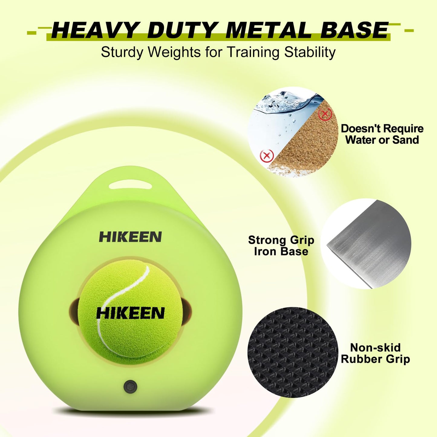 Hikeen Premium Tennis Trainer Rebound with Metal Base,Portable Solo Tennis Trainer Set with 3 Highly Elastic String Balls,Tennis Practice Equipment for Adult Kids and Beginners