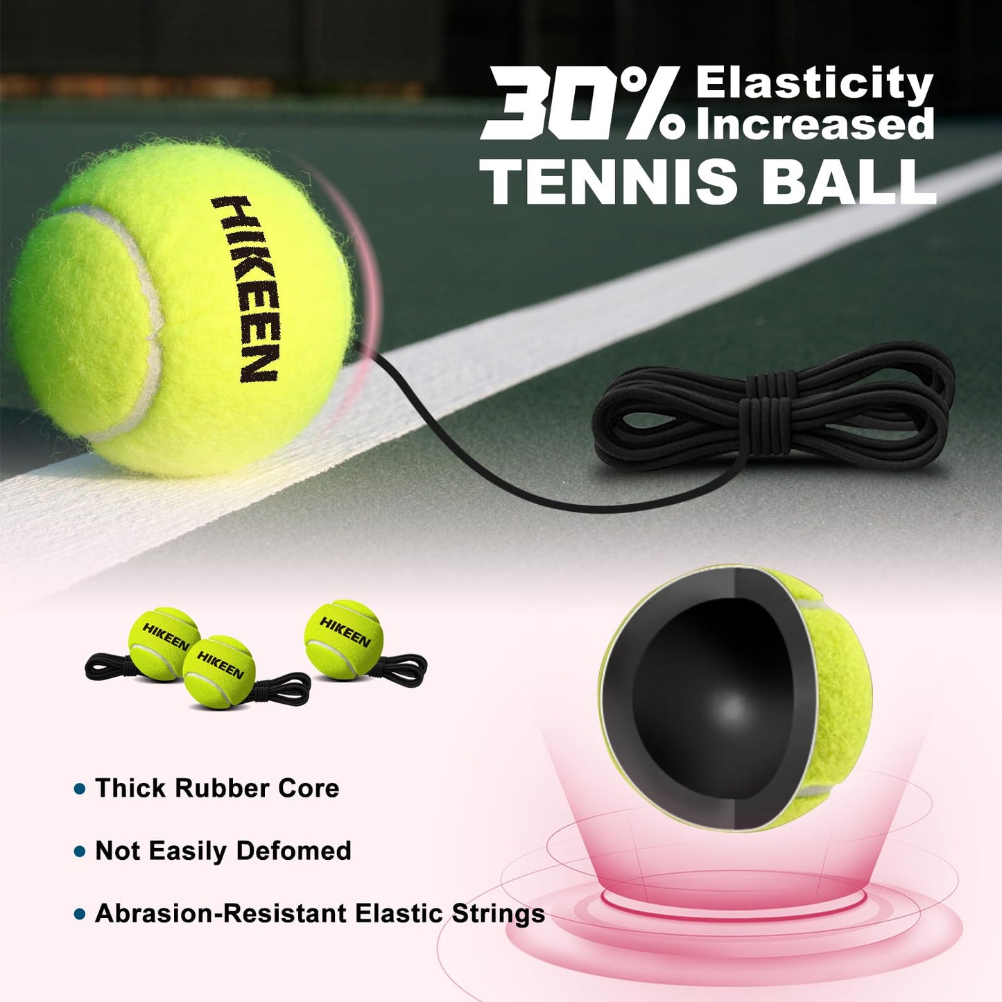 Hikeen Premium Tennis Trainer Rebound with Metal Base,Portable Solo Tennis Trainer Set with 3 Highly Elastic String Balls,Tennis Practice Equipment for Adult Kids and Beginners