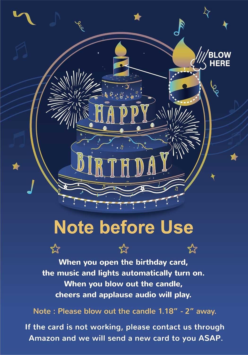 MZD8391 Pop Up Birthday Card with Music, Light, Firework For Men Women