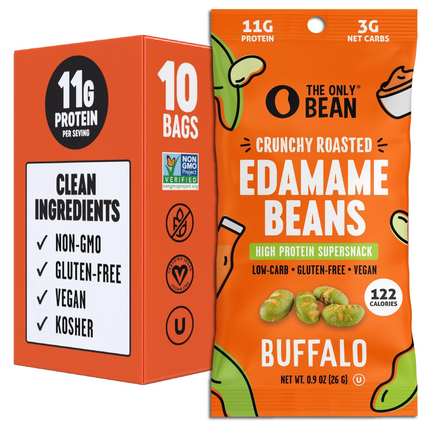 The Only Bean Crunchy Dry Roasted Edamame Snacks (Sea Salt), Keto Snack Food, High Protein (11g) Healthy Snacks, Low Carb Gluten Free Office Vegan Food 100 Calorie Snack Pack, 0.9oz 10 Pack