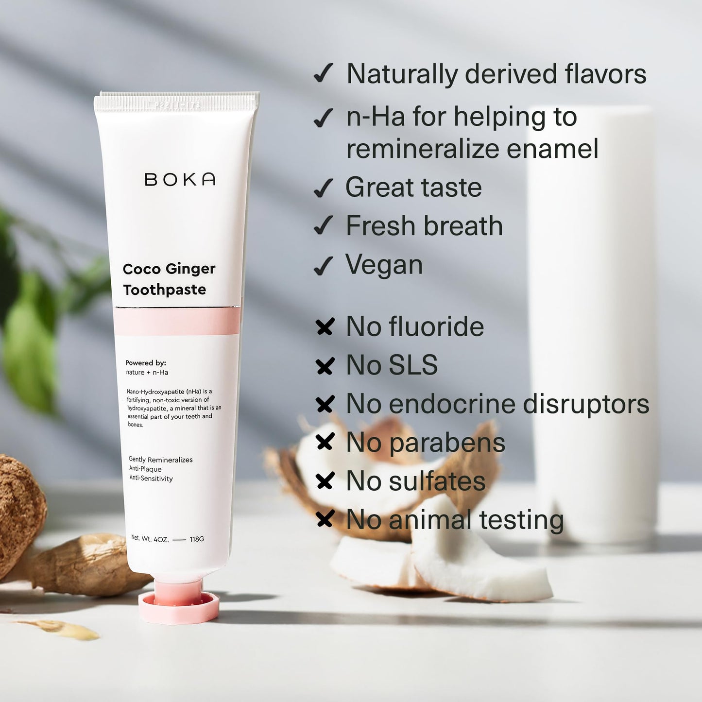 Boka Fluoride Free Toothpaste Nano Hydroxyapatite, Helps Remineralize, Appropriate for Sensitive Teeth, Whitening - for Adult, Kids Oral Care - Ela Mint Flavor, 4 Fl Oz 1Pk US Manufactured
