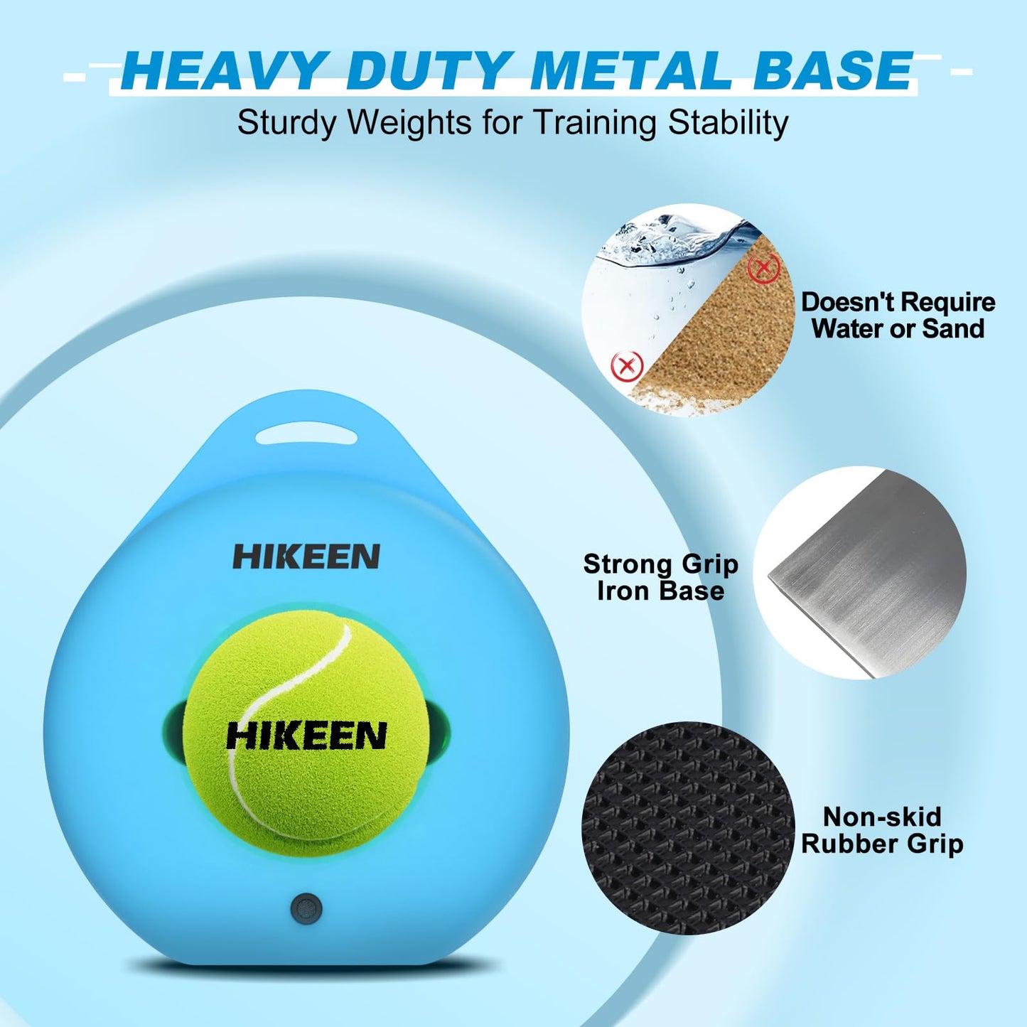 Hikeen Premium Tennis Trainer Rebound with Metal Base,Portable Solo Tennis Trainer Set with 3 Highly Elastic String Balls,Tennis Practice Equipment for Adult Kids and Beginners