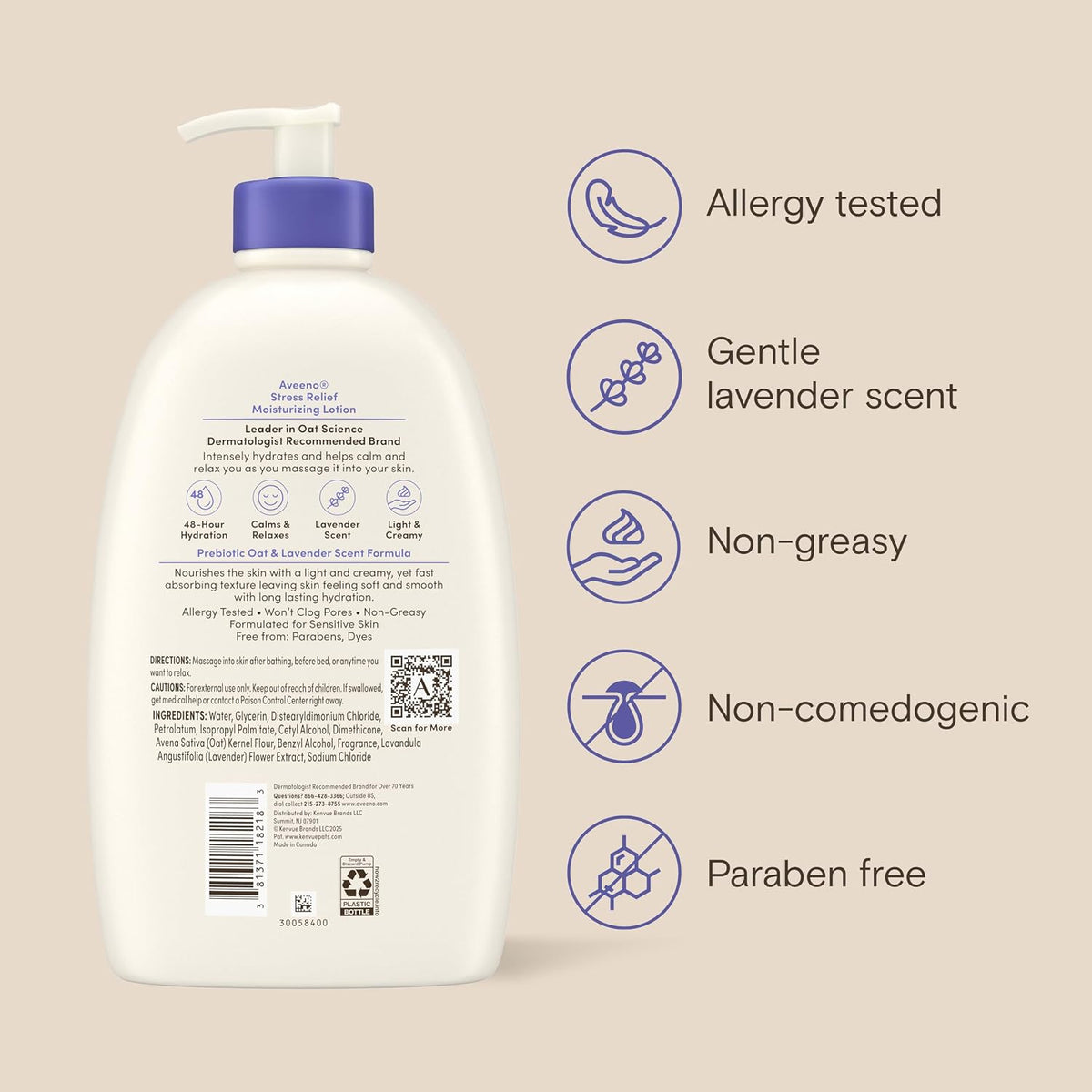 Aveeno Stress Relief Moisturizing Body Lotion, Lavender Scent, 33 fl. oz