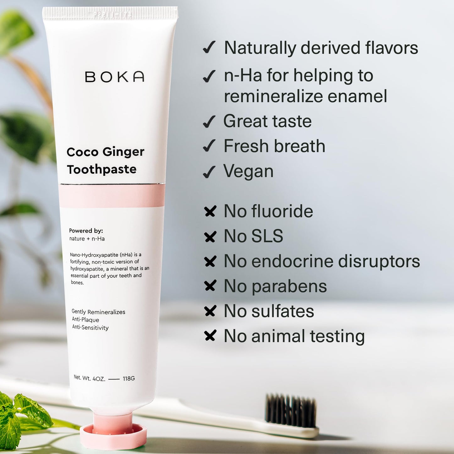 Boka Fluoride Free Toothpaste Nano Hydroxyapatite, Helps Remineralize, Appropriate for Sensitive Teeth, Whitening - for Adult, Kids Oral Care - Ela Mint Flavor, 4 Fl Oz 1Pk US Manufactured