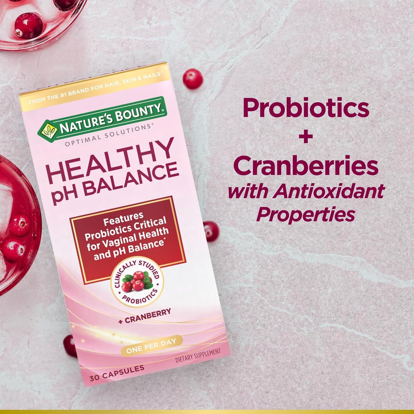 Nature's Bounty Probiotics for Women, Vaginal Probiotics for Healthy pH Balance, 2 Billion CFU, Clinically Studied Probiotics, Optimal Solutions pH Balance Pills, 30 Vegetarian Capsules