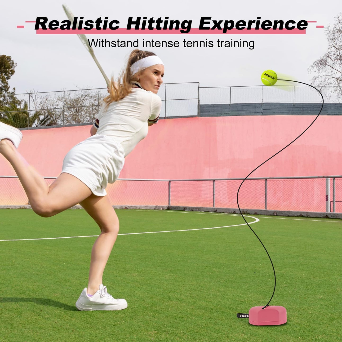 Hikeen Premium Tennis Trainer Rebound with Metal Base,Portable Solo Tennis Trainer Set with 3 Highly Elastic String Balls,Tennis Practice Equipment for Adult Kids and Beginners
