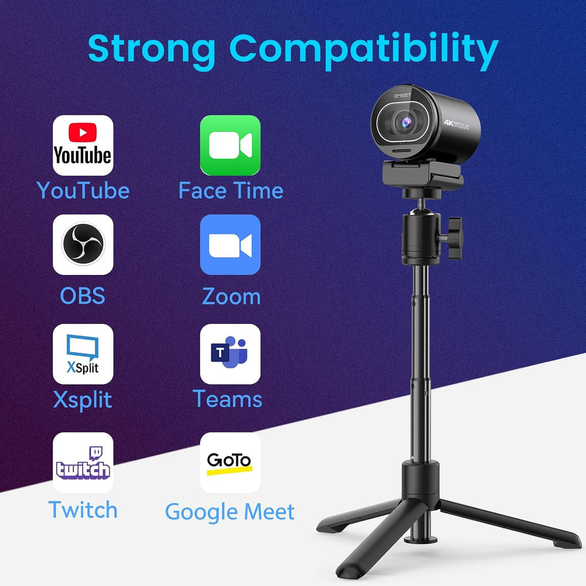 EMEET S600 4K Webcam for Streaming, Sony 1/2.55'' Sensor, PDAF Autofocus