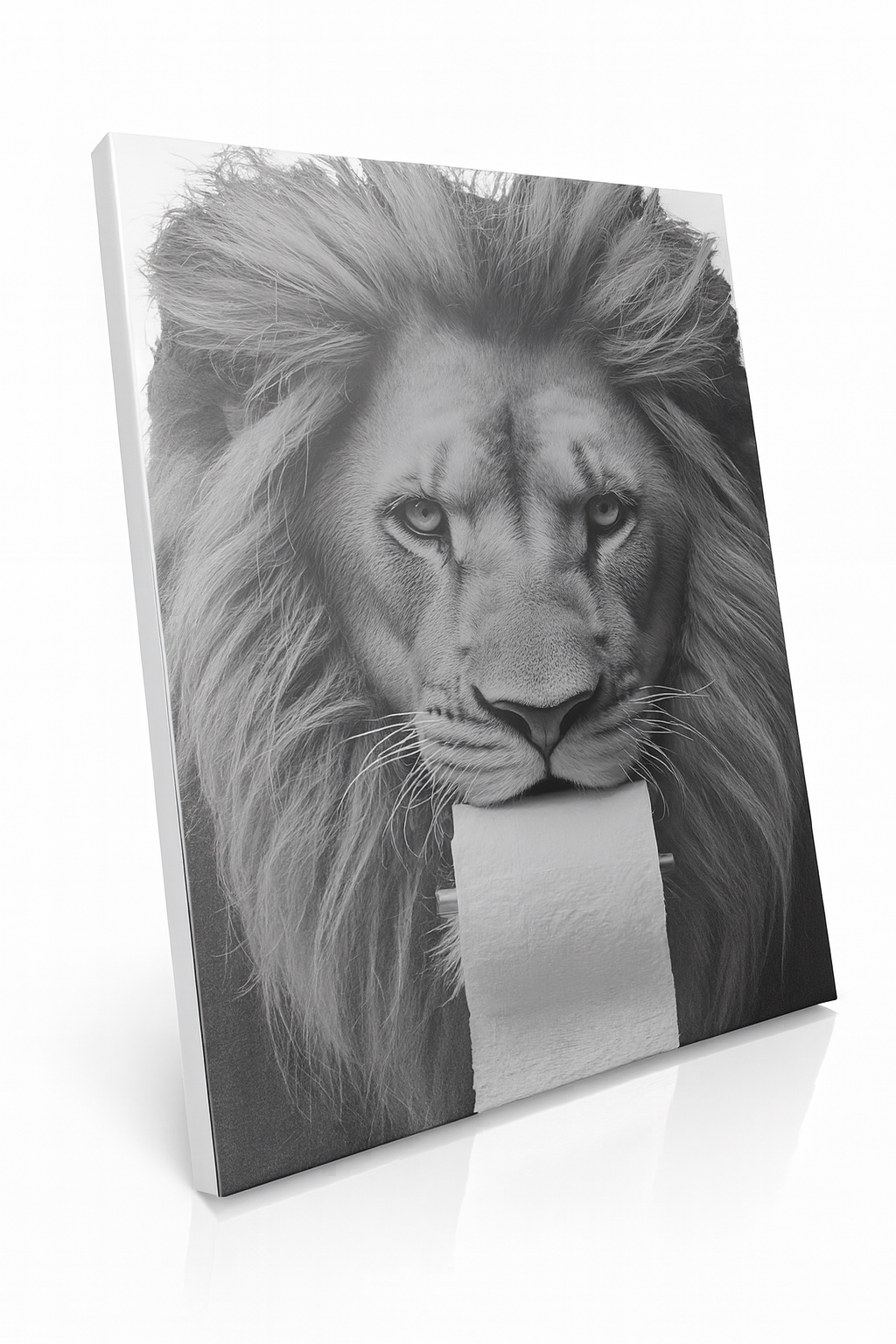 Bathroom Decor Wall Art, Lion Holding Toilet Paper, Black and White Wall Art, Funny Bathroom Wall Decor Signs, Cute Animal Art Home Decor (Canvas, 8''x10'')