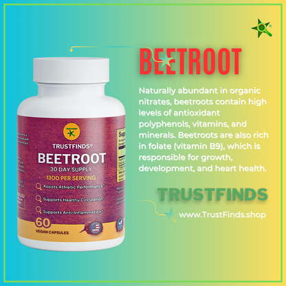 Trustfinds Organic Beet Root Powder Capsules - Supports Blood Pressure, Increase Stamina, Digestive, Immune System (Pure, Non-GMO & Gluten Free)