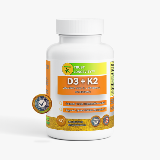 D3 + K2 Boosted Nutritional Absorption* Supplements for Women and Men - Calcium with Vitamin D3 K2 5000 IU Supplement - Gluten-Free, Allergen-Free