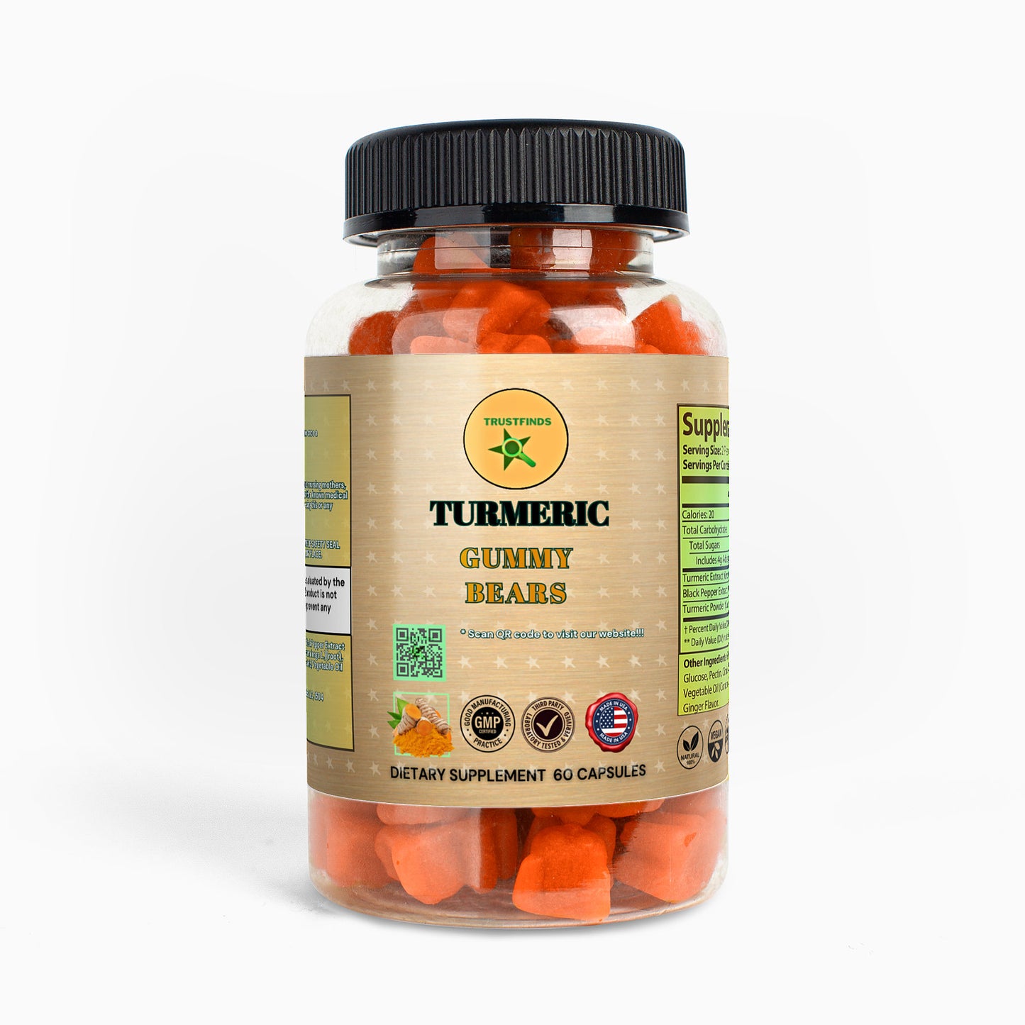 Trustfinds Turmeric Gummy Bears with Ginger and Black Pepper Extract - 60 Count