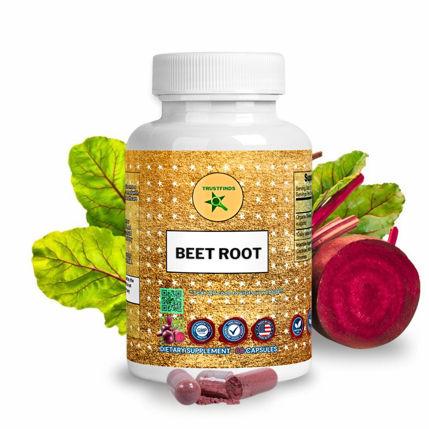 Trustfinds Organic Beet Root Powder Capsules - Supports Blood Pressure, Increase Stamina, Digestive, Immune System (Pure, Non-GMO & Gluten Free)