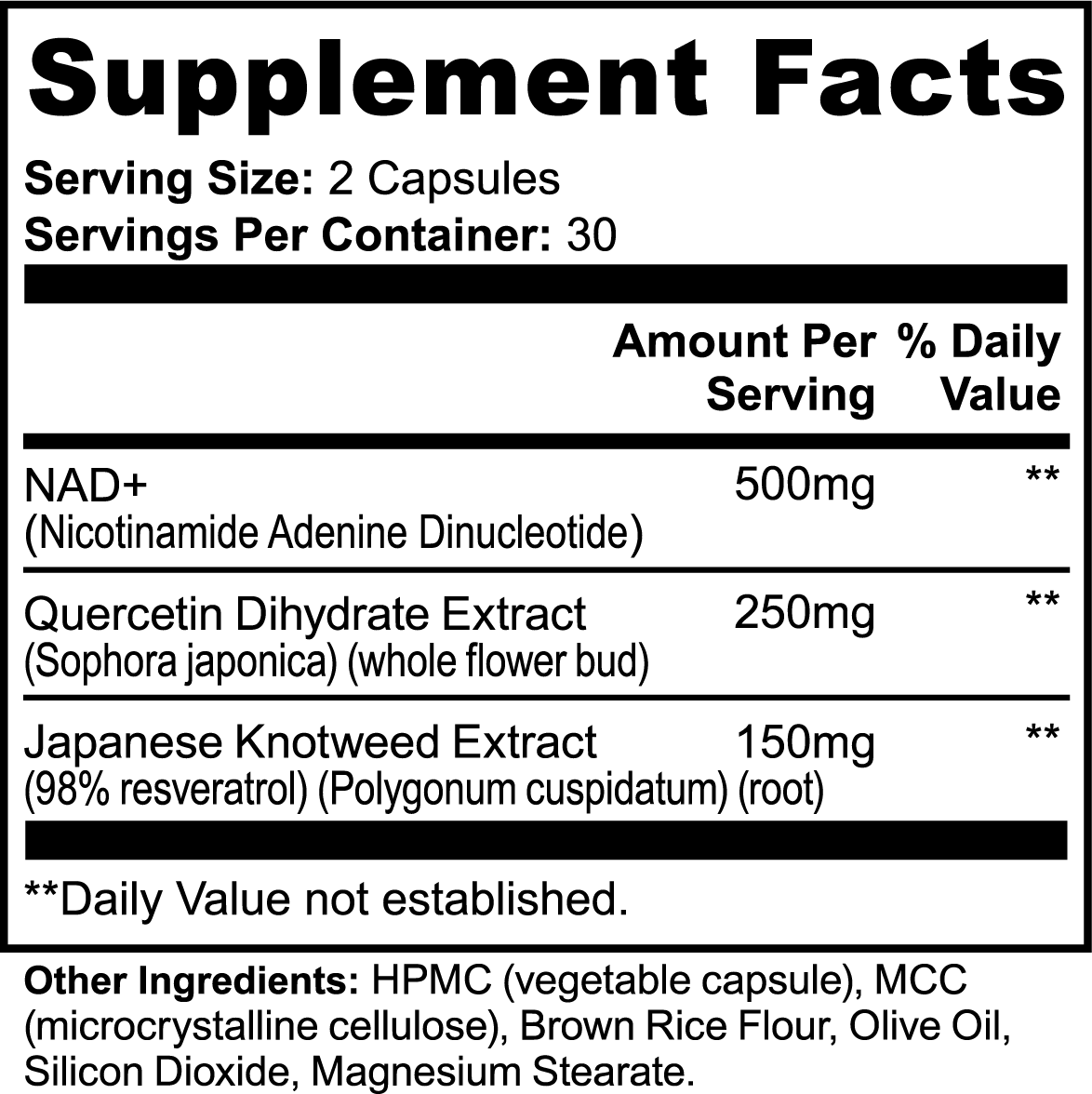 NAD+ (Nicotinamide Adenine Dinucleotide) with Quercetin and Resveratrol - Support Healthy Aging, Methylation, Cellular Energy Production and Metabolism* - 60 Vegan Capsules