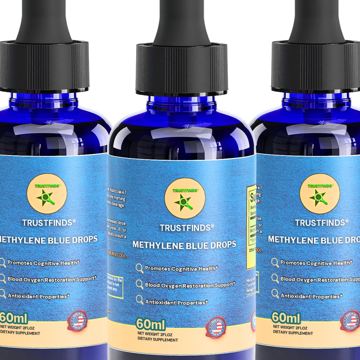 TrustFinds Methylene Blue Drops - Solution for Energy, Focus, Clarity, Cognition & Cellular Support - Alcohol Free, Non GMO, Formaldehyde-Free, Made in USA, 2oz