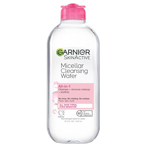 Garnier Micellar Cleansing Water, All-in-1 Makeup Remover and Facial Cleanser, For All Skin Types, 3.4 Fl Oz (100mL), 1 Count (Packaging May Vary)