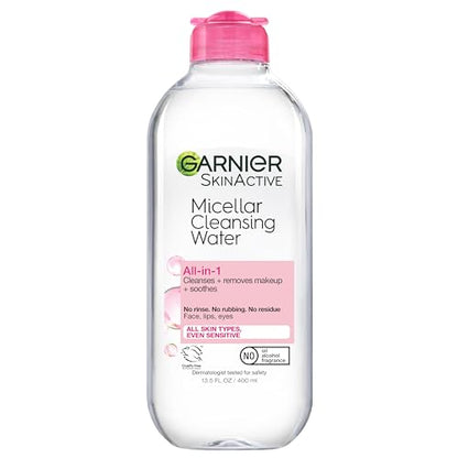 Garnier Micellar Cleansing Water, All-in-1 Makeup Remover and Facial Cleanser, For All Skin Types, 3.4 Fl Oz (100mL), 1 Count (Packaging May Vary)