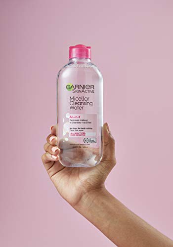 Garnier Micellar Cleansing Water, All-in-1 Makeup Remover and Facial Cleanser, For All Skin Types, 3.4 Fl Oz (100mL), 1 Count (Packaging May Vary)