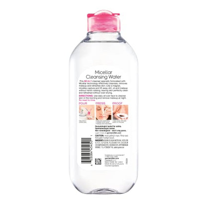Garnier Micellar Cleansing Water, All-in-1 Makeup Remover and Facial Cleanser, For All Skin Types, 3.4 Fl Oz (100mL), 1 Count (Packaging May Vary)
