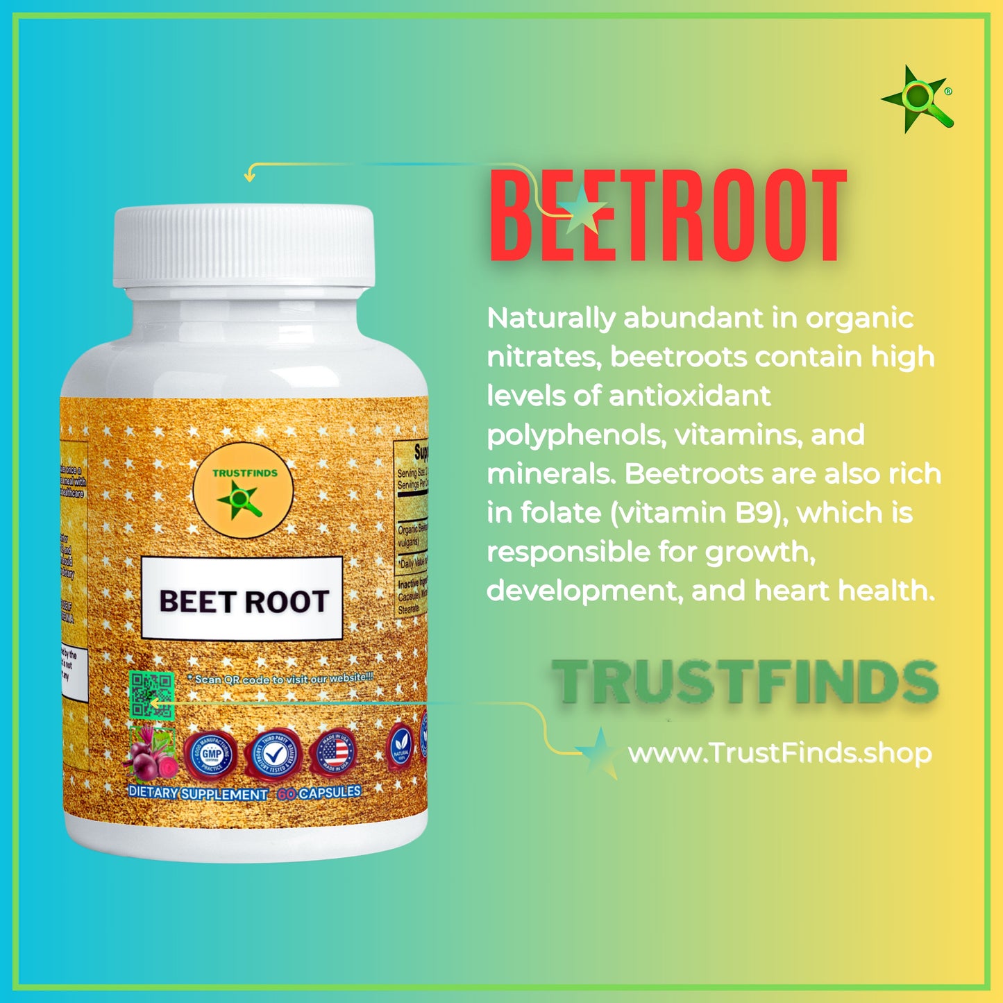 Trustfinds Organic Beet Root Powder Capsules - Supports Blood Pressure, Increase Stamina, Digestive, Immune System (Pure, Non-GMO & Gluten Free)