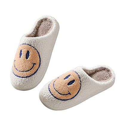 Smile Face Slippers fpr Women Happy face slippers Retro Soft Plush Warm Slip-on Slippers, Cozy Indoor Outdoor Slippers