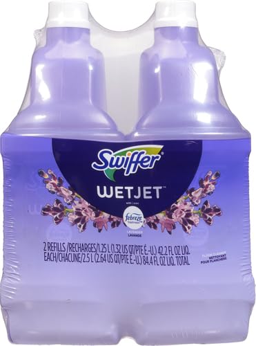 Swiffer WetJet Multi-Purpose Floor Cleaner Solution with Febreze Refill, Hardwood Floor Cleaner, Lavender Scent, 1.25 Liter -42.2 Fl Oz (Pack of 2)